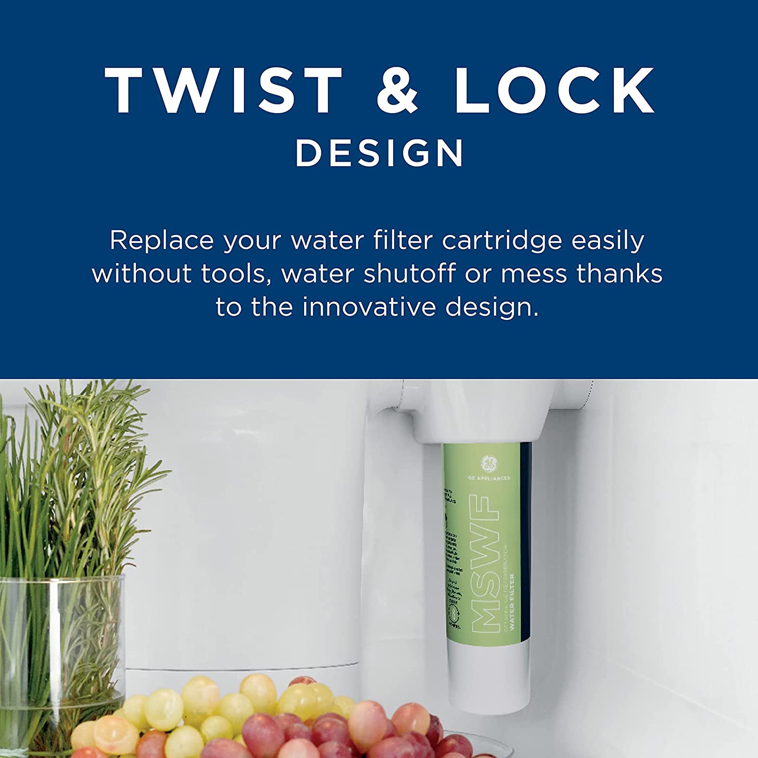 GE MSWF Replacement Refrigerator Water Filter, White